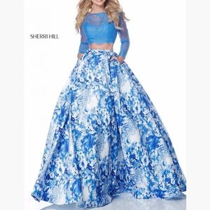Sherri Hill 2 PC Blue Floral Prom Dress